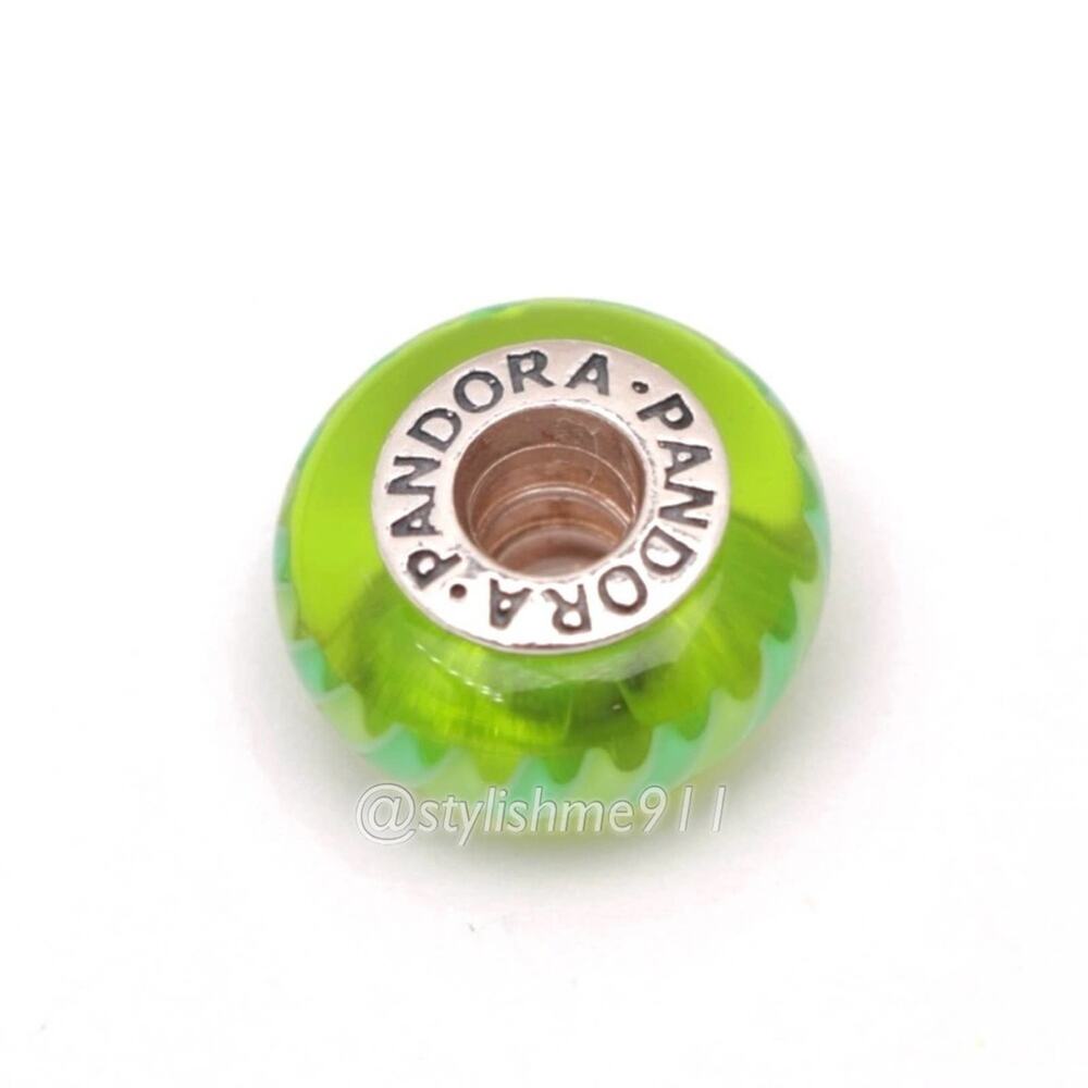 Authentic PANDORA Green Zigzag Murano Glass Bead Charm - Picture 6 of 8